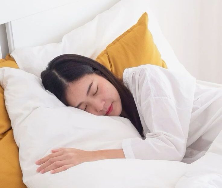 Embracing Serenity, A Night of Blissful Rest as She Nurtures Mindful Sleep Hygiene